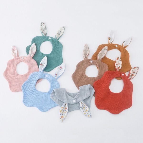 Beige Baby Bib with Bunny Ears | Soft & Adjustable Cotton Bib for Newborns, Infants, & Toddlers - Image 2