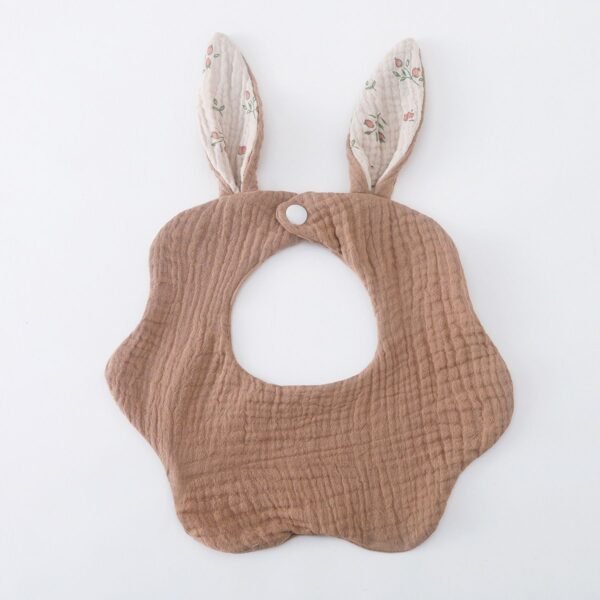 Beige Baby Bib with Bunny Ears | Soft & Adjustable Cotton Bib for Newborns, Infants, & Toddlers