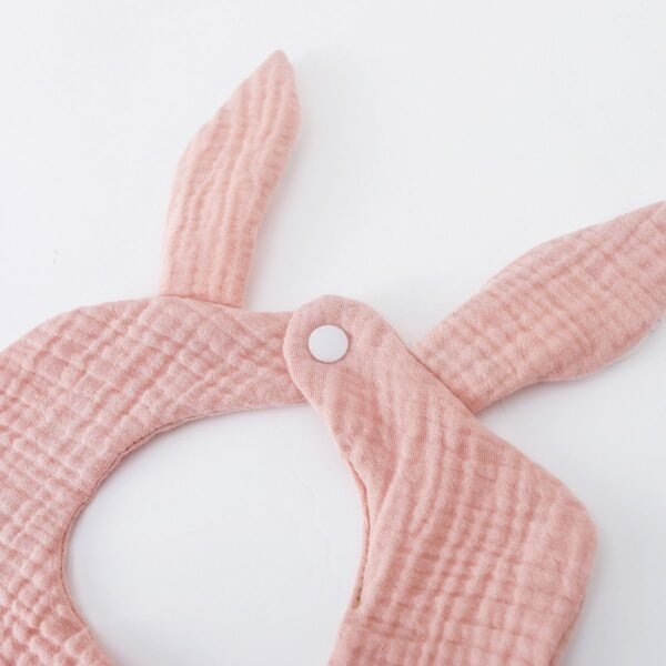 Beige Baby Bib with Bunny Ears | Soft & Adjustable Cotton Bib for Newborns, Infants, & Toddlers - Image 4