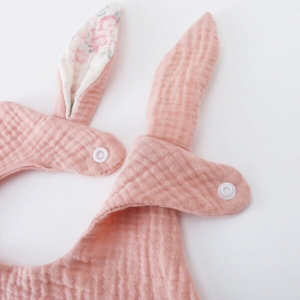 Beige Baby Bib with Bunny Ears | Soft & Adjustable Cotton Bib for Newborns, Infants, & Toddlers - Image 5